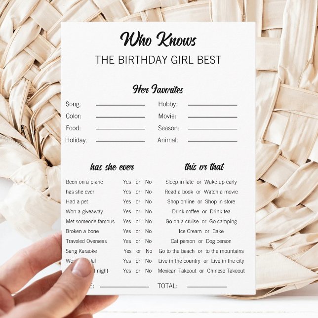 Invitación Who Knows The Birthday Girl Best Birthday Game (Subido por el creador)