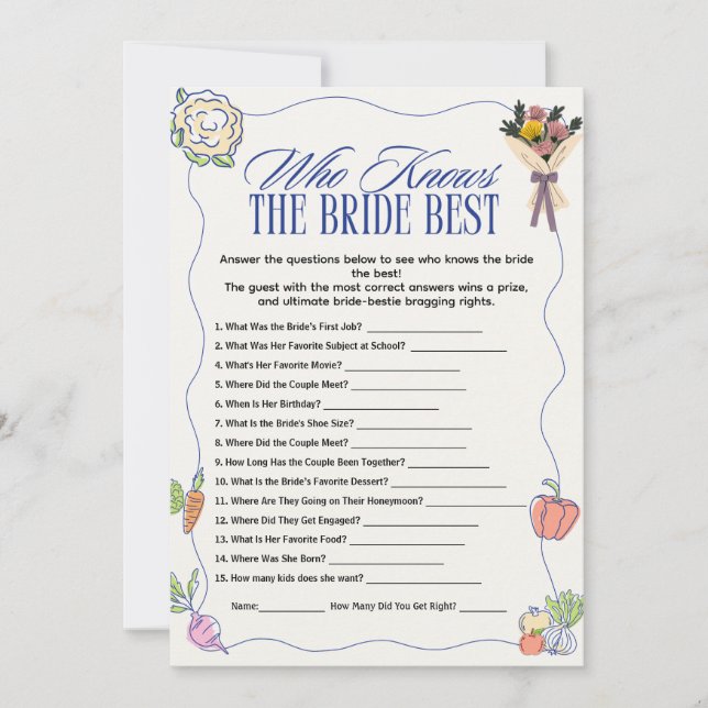 Invitación  who Knows the Bride Best Bridal Shower Games Fun (Anverso)