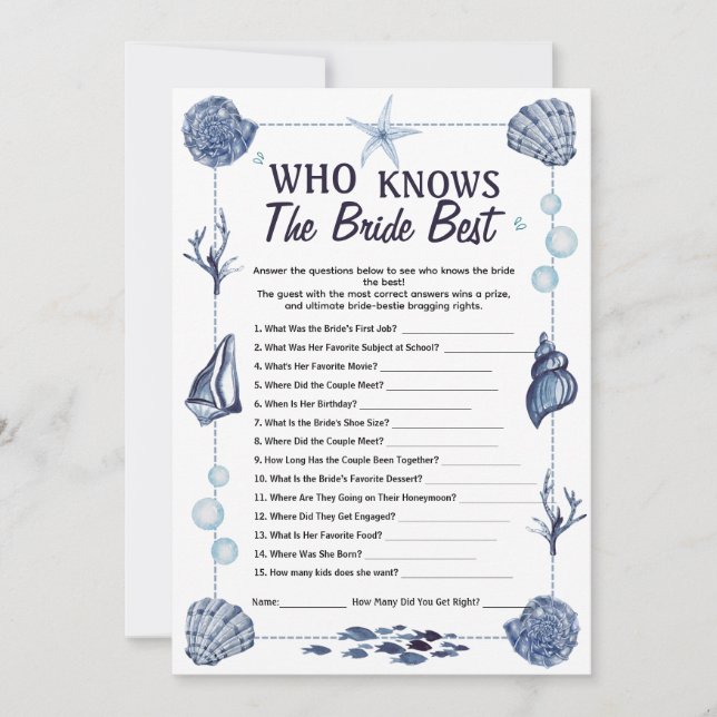Invitación Who Knows the Bride Best Game Nautical bridal  (Anverso)