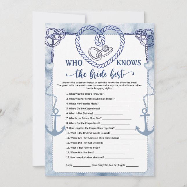 Invitación Who Knows the Bride Best Game Nautical Wedding  (Anverso)