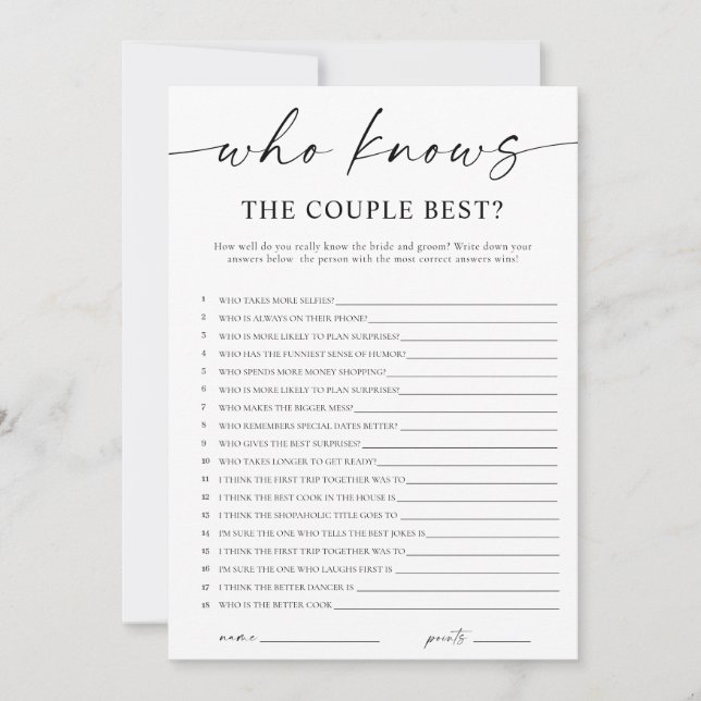 Invitación Who Knows the Couple Best Bridal Shower Game (Anverso)