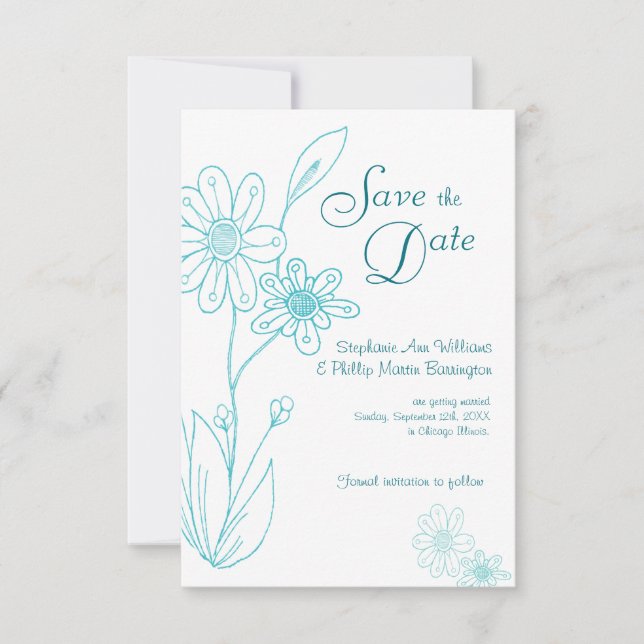 Invitación Whoopsie Daisy Simple Aqua Azul Guarda la Fecha (Anverso)