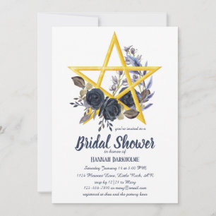 Invitación Wiccan Bridal Shower Pentáculo floral gótico Inv