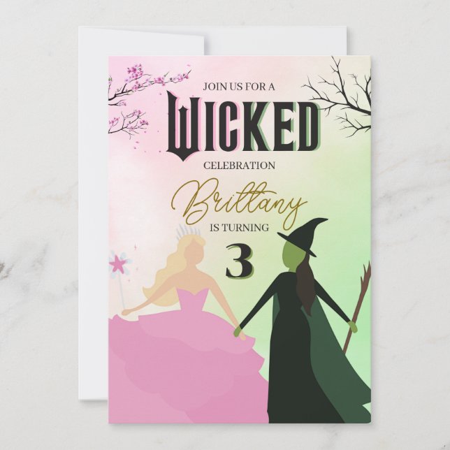 Invitación Wicked Birthday Invitation Elphaba and Galinda (Anverso)