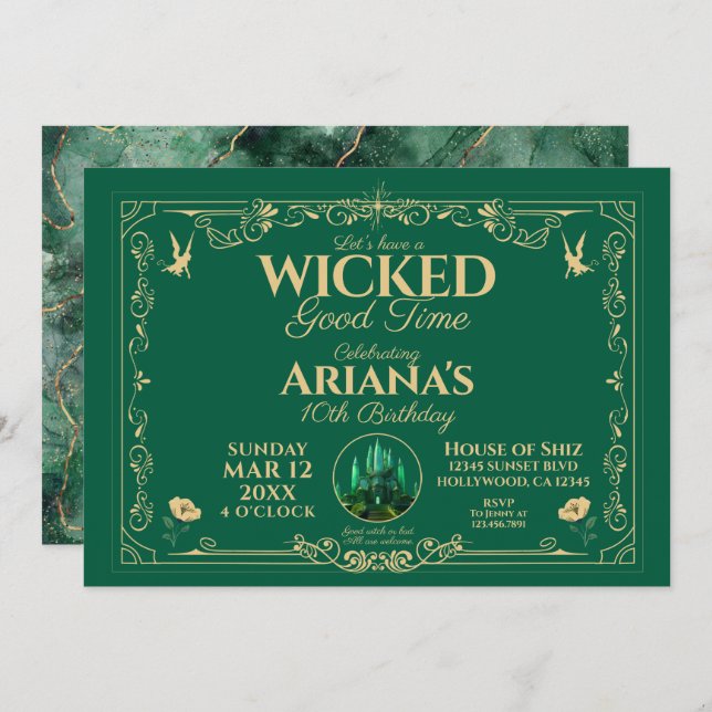 Invitación Wicked Good Time Green Birthday Party Invitation (Anverso / Reverso)