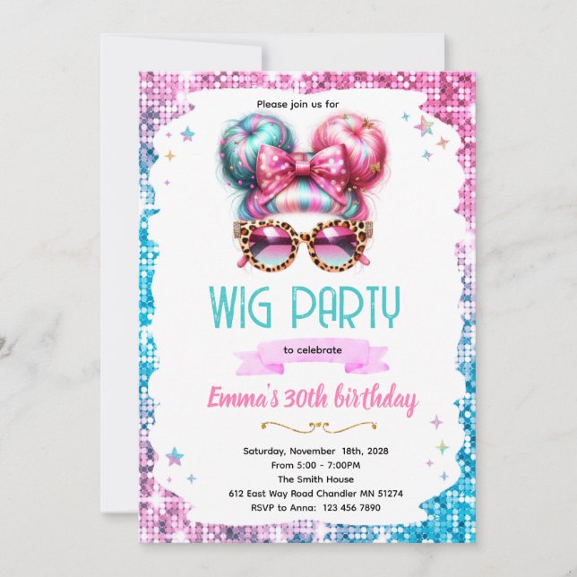 Invitación Wig party invitation  (Anverso)