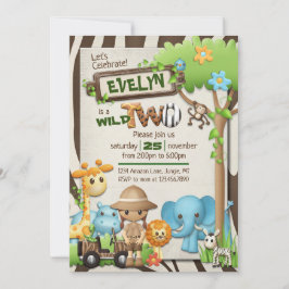 Invitación Wild 1st, 2nd and 3rd Birthday Girl