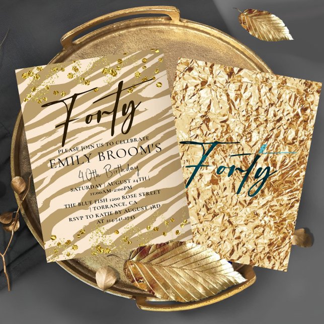 Invitación Wild 40th Birthday Cuarenta Gold Invitation (Subido por el creador)