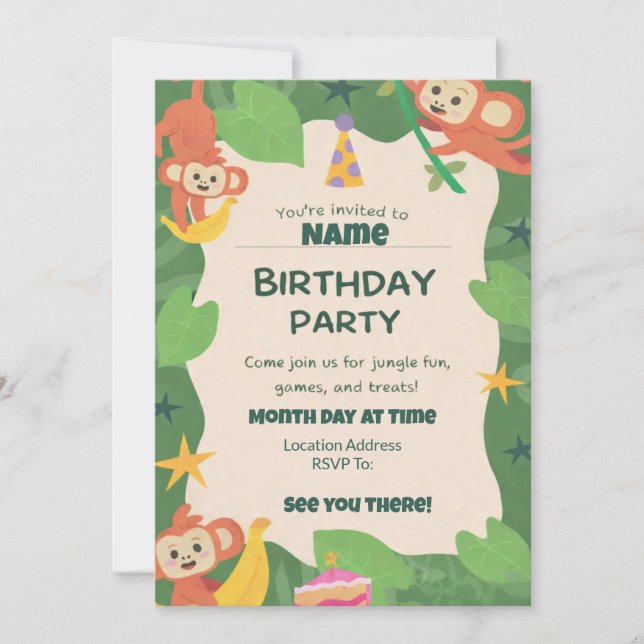 Invitación Wild About Monkeys Birthday Invitations (Anverso)
