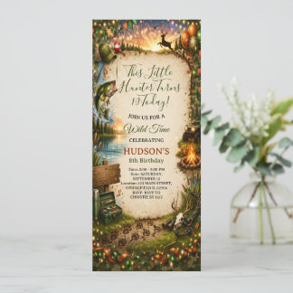 Invitación Wild Adventure Hunter & Fisherman Boy's Birthday 