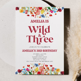 Invitación Wild and Three Wildflower Tercer Fiesta de cumplea