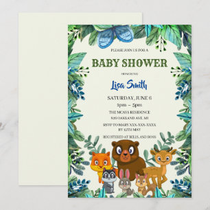 Invitación Wild Animals Woodland Forest Greenery Baby Shower