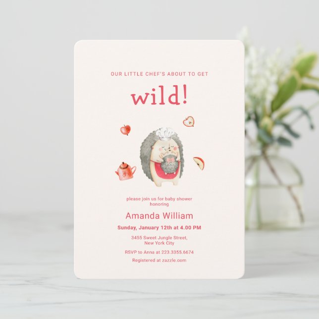 Invitación Wild Apple Woodland Hedgehog Mom Chef Baby Shower  (Anverso de pie)