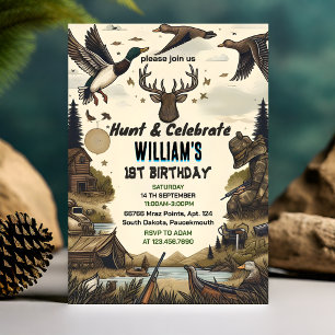 Invitación Wild Camo Oh Deer Duck caza 1º cumpleaños