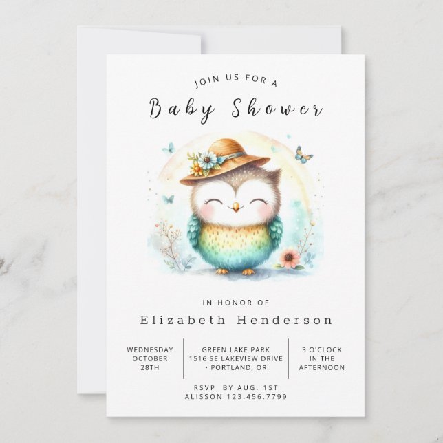 Invitación Wild Digital Owl Baby Shower (Anverso)