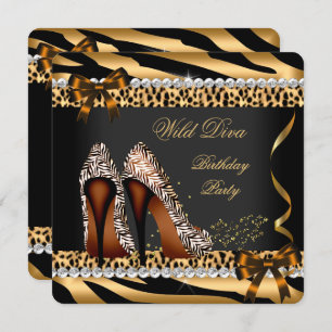 Invitación Wild Diva Leopard Zebra Hi Heels Fiesta de cumplea