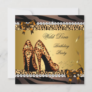 Invitación Wild Diva Leopard Zebra Hi Heels Fiesta de cumplea