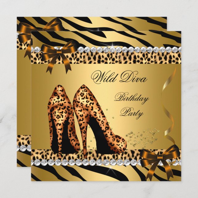 Invitación Wild Diva Leopard Zebra Hi Heels Fiesta de cumplea (Anverso / Reverso)