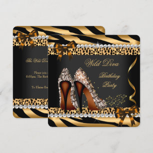 Invitación Wild Diva Leopardo Cebra Zapatos de Tacón Alto Fie