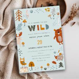 Invitación Wild Dusky Blue Woodland Animals Baby Shower