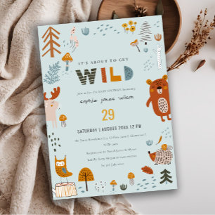 Invitación Wild Dusky Blue Woodland Animals Baby Shower