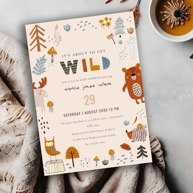 Invitación Wild Dusky Rubor Woodland Animals Baby Shower (Subido por el creador)