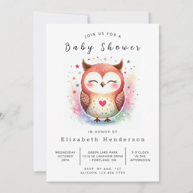 Invitación Wild Editable Owl Baby Shower (Anverso)