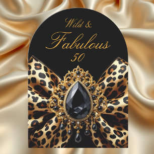 Invitación Wild Fabulous 50 Birthday Leopard Bow Black Jewel