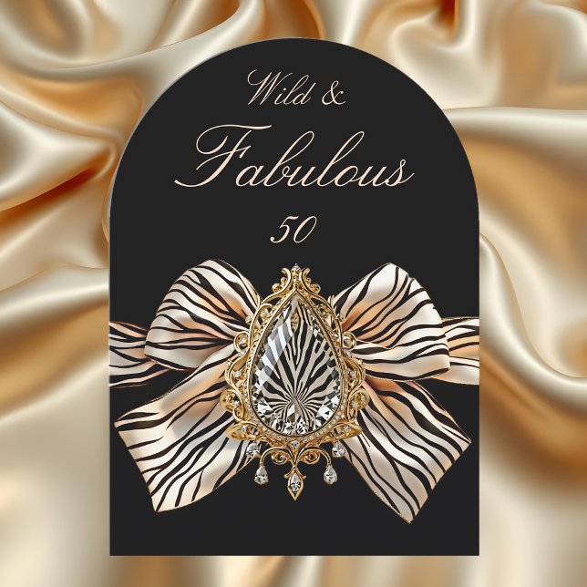 Invitación Wild Fabulous 50 Birthday Zebra Bow Gold Jewel (Subido por el creador)