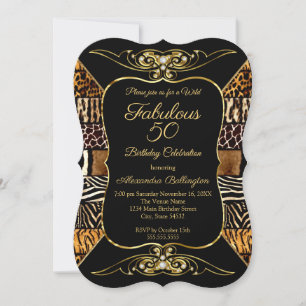 Invitación Wild Fabulous 50 cumpleaños Black Gold Animal