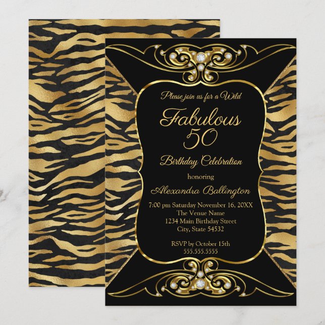 Invitación Wild Fabulous 50 cumpleaños fiesta del Black Gold  (Anverso / Reverso)