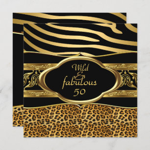 Invitación Wild Fabulous Zebra Leopard Black Gold Birthday 3