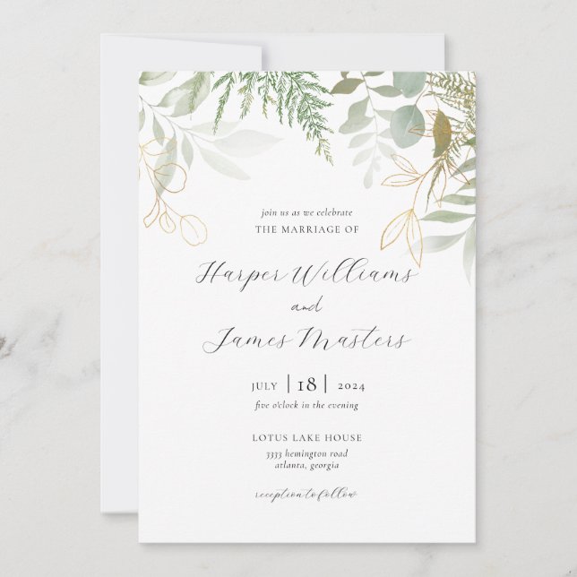 Invitación Wild Fern Greenery Boda (Anverso)