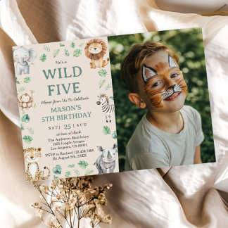 Invitación Wild Five Jungle Safari Animals Birthday Photo