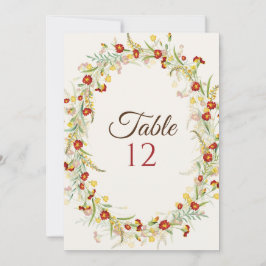 Invitación Wild Flower Marigold Foliage Wedding Table Number