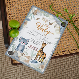 Invitación Wild Funny Safari Animals Boy Baby Shower