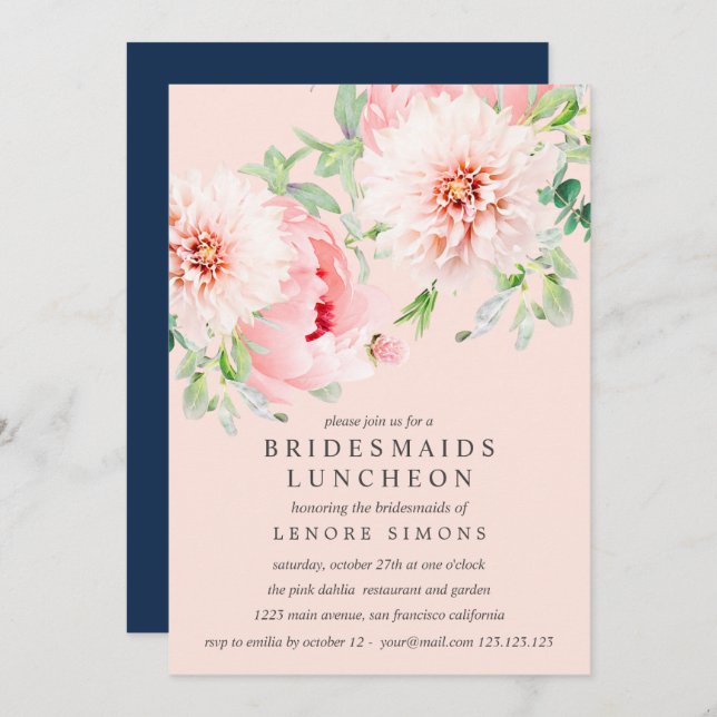 Invitación Wild Garden Dahlia Bouquet Bridesmaids Luncheon (Anverso / Reverso)