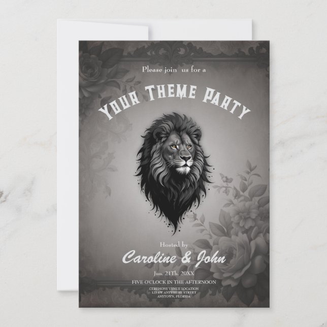 Invitación Wild Grace: impresionante retrato de un león (Anverso)