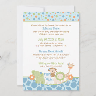 Invitación Wild Jungle Animals Baby Boy Shower Invitation
