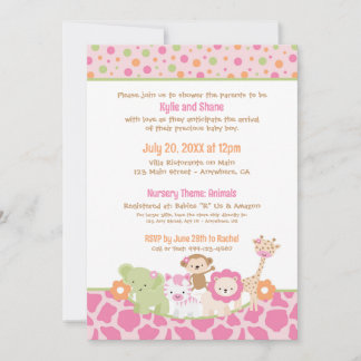 Invitación Wild Jungle Animals Baby Girl Shower Invitation
