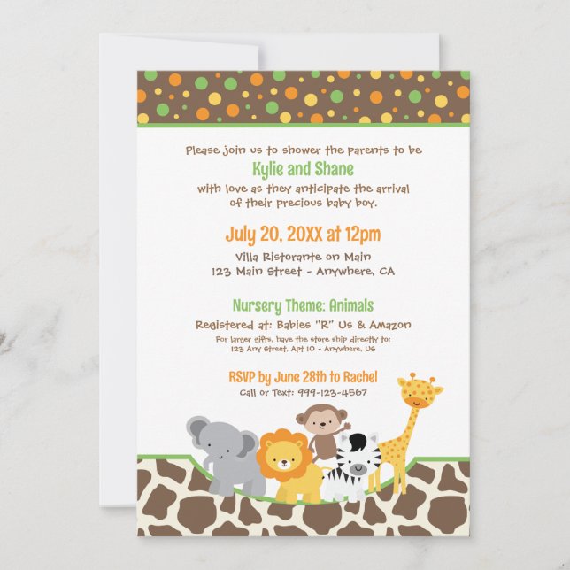 Invitación Wild Jungle Animals Baby Shower Invitation (Anverso)