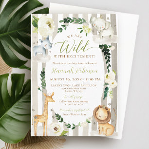 Invitación Wild Jungle Wreath Safari Animals Boy Baby Shower