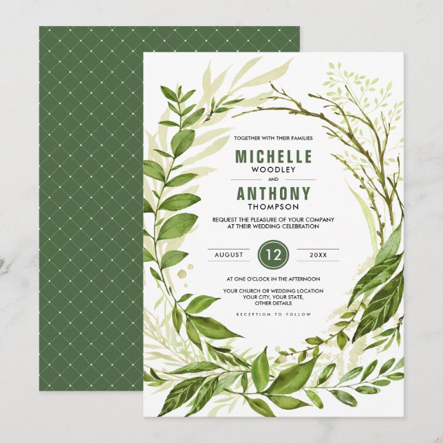 Invitación Wild Meadow | Boda Botánico Verde (Anverso / Reverso)