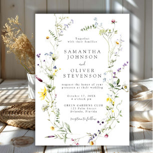 Invitación Wild Meadow Dainty Flowers Wreath Boda
