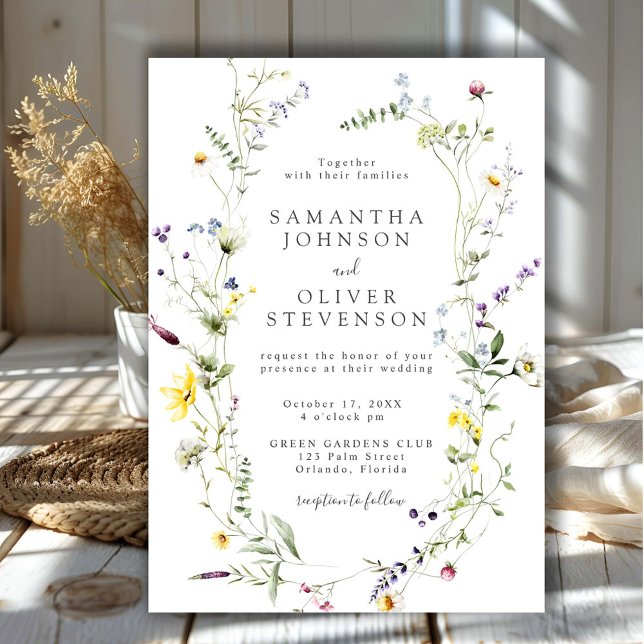 Invitación Wild Meadow Dainty Flowers Wreath Boda (Subido por el creador)