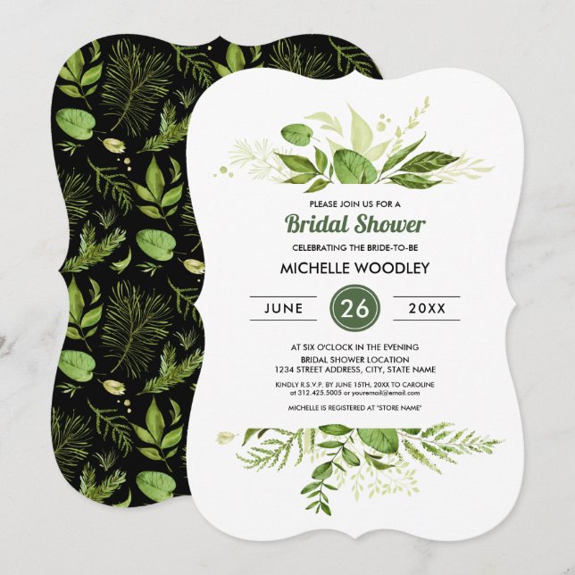 Invitación Wild Meadow | Ducha Botánica Verde De Novias (Anverso / Reverso)