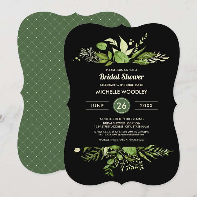 Invitación Wild Meadow | Ducha Botánica Verde De Novias (Anverso / Reverso)