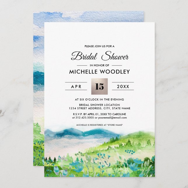 Invitación Wild Meadow | Montañas Primaverales Ducha Bridal I (Anverso / Reverso)