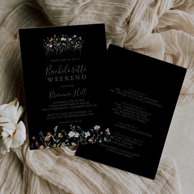 Invitación Wild Multicolor Floral Black Bachelorette Weekend (Subido por el creador)