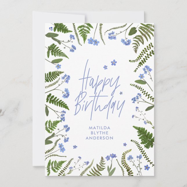Invitación Wild one 1er cumpleaños helecho floral azul botáni (Anverso)